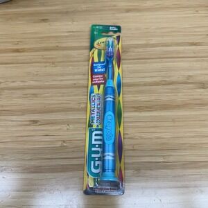 GUM Crayola Kids Toothbrush Metallic Blue Soft Bristles Suction Cup Base New